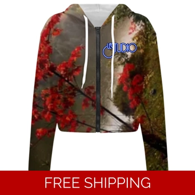 Custom Ladies Long Sleeve Cropped Hoodie Lake Perry Fall